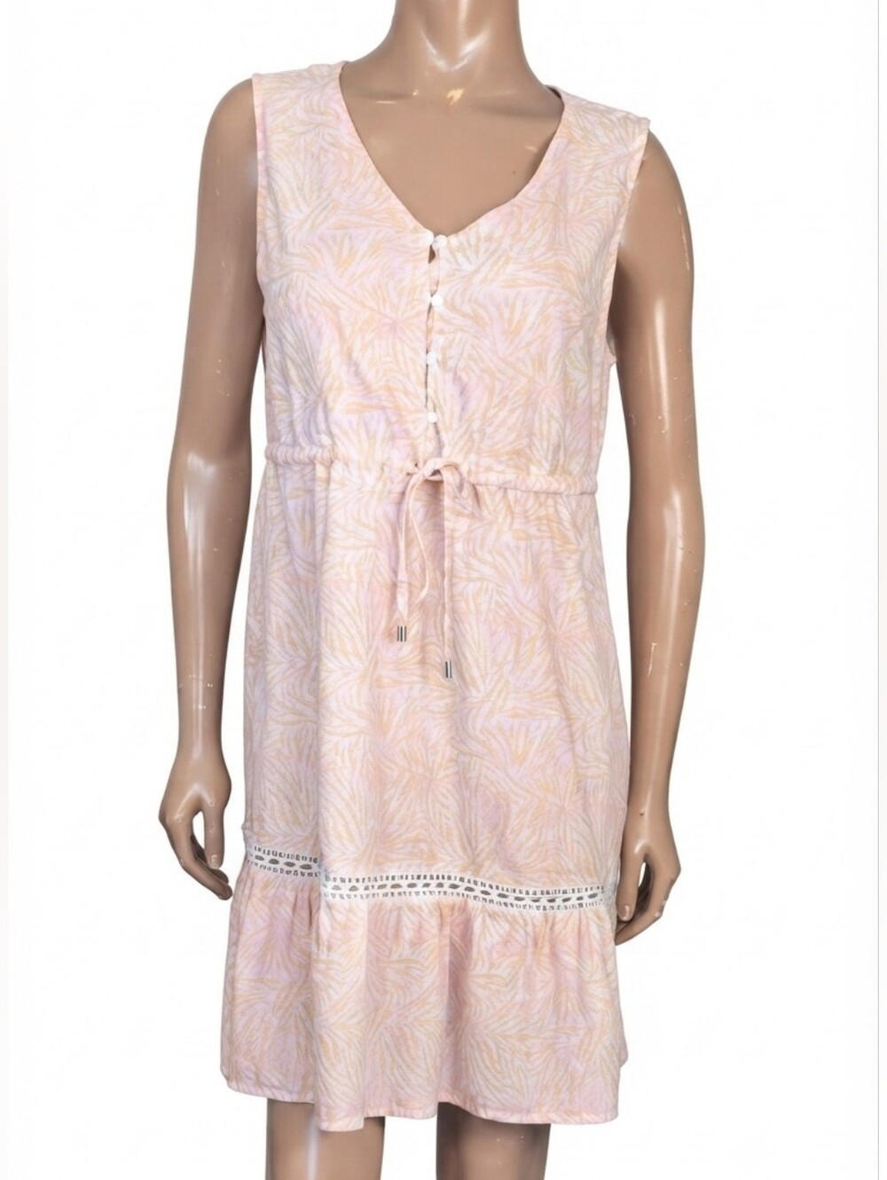 Charlie Paige Flounce Hem Sleeveless Dress Womens Size Large XL Pink White Vneck